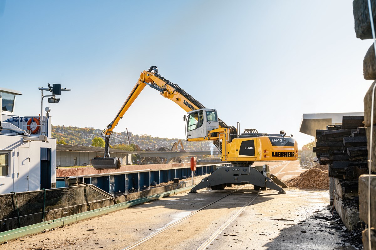 Liebherr Material Handler loading a ship at UK port